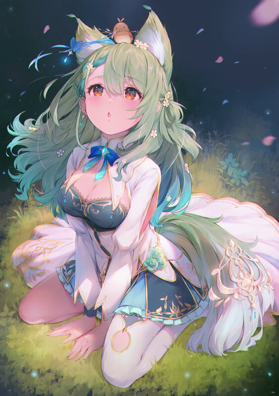 Green-haired Girl with Fox Ears — Green