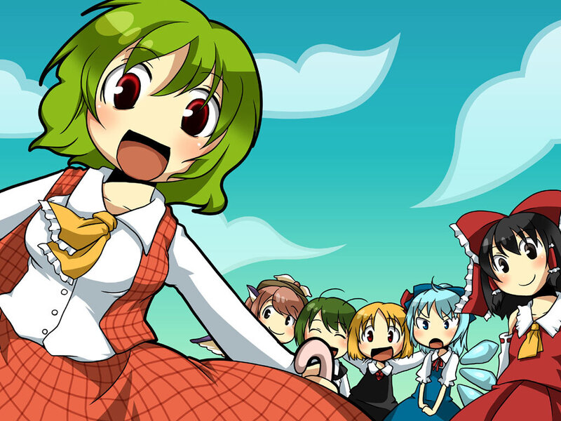 Green-haired girl with friends