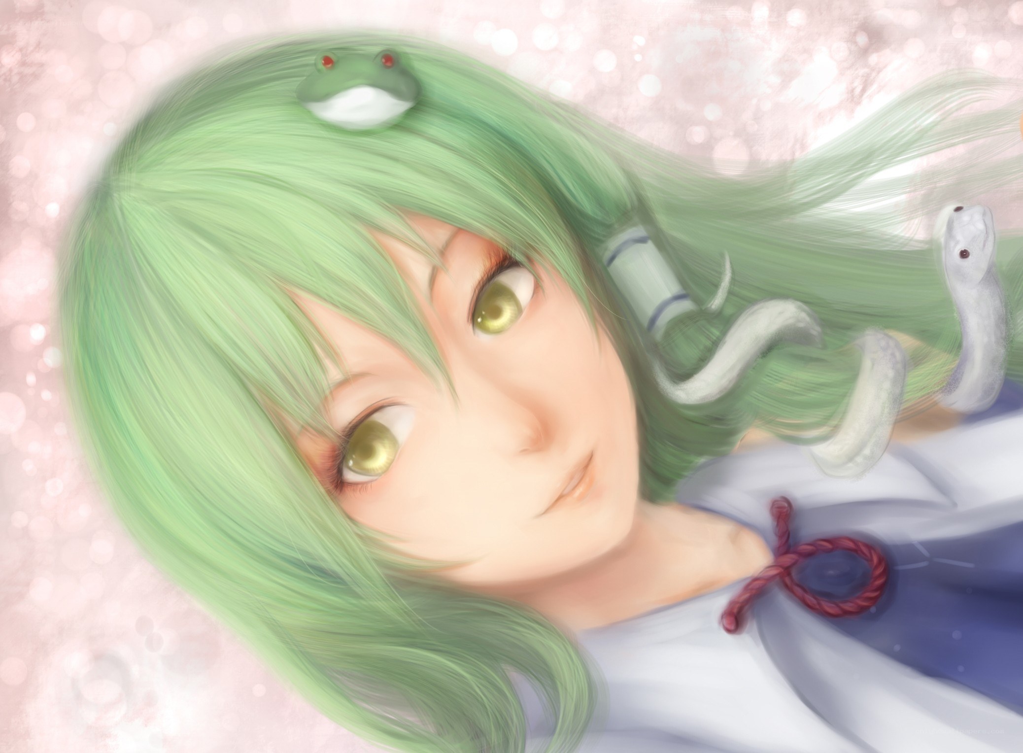 green-haired girl with frog and snake