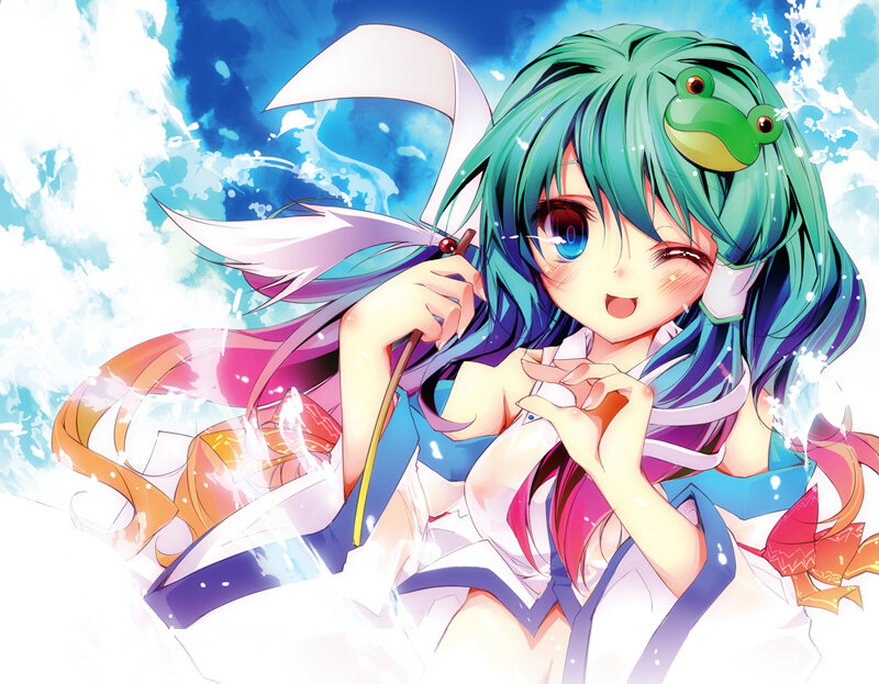 Green-haired Girl with Frog — Blue, Playful