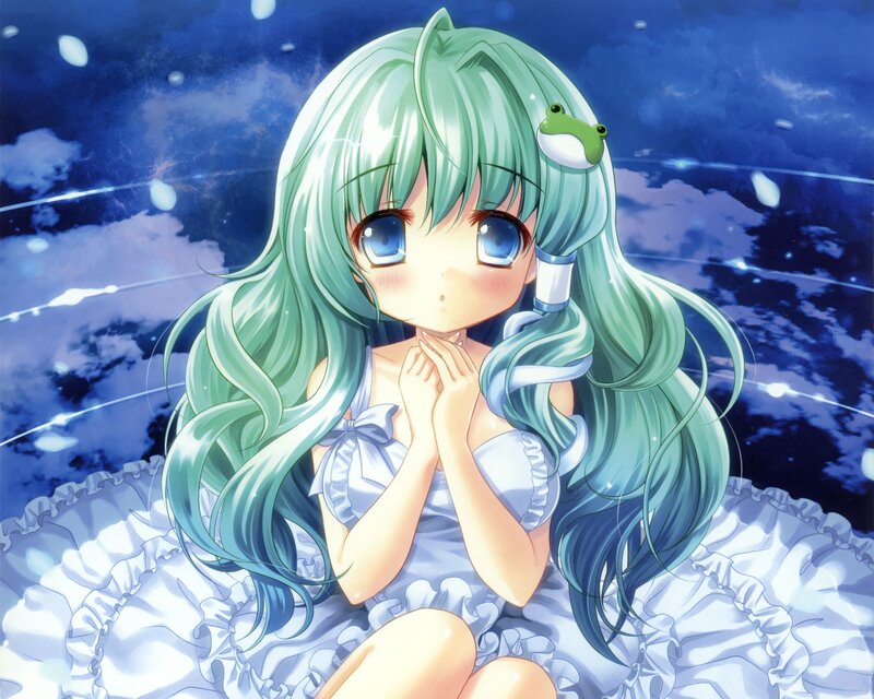 Green-haired Girl with Frog — Blue, Serene