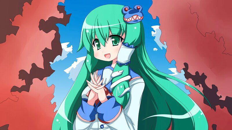 Green-haired Girl with Frog — Green, Dramatic, Anime, Blue Sky