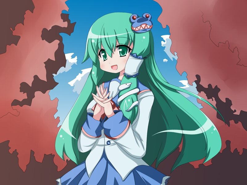Green-haired Girl with Frog — Green, Playful, Anime, School Uniform