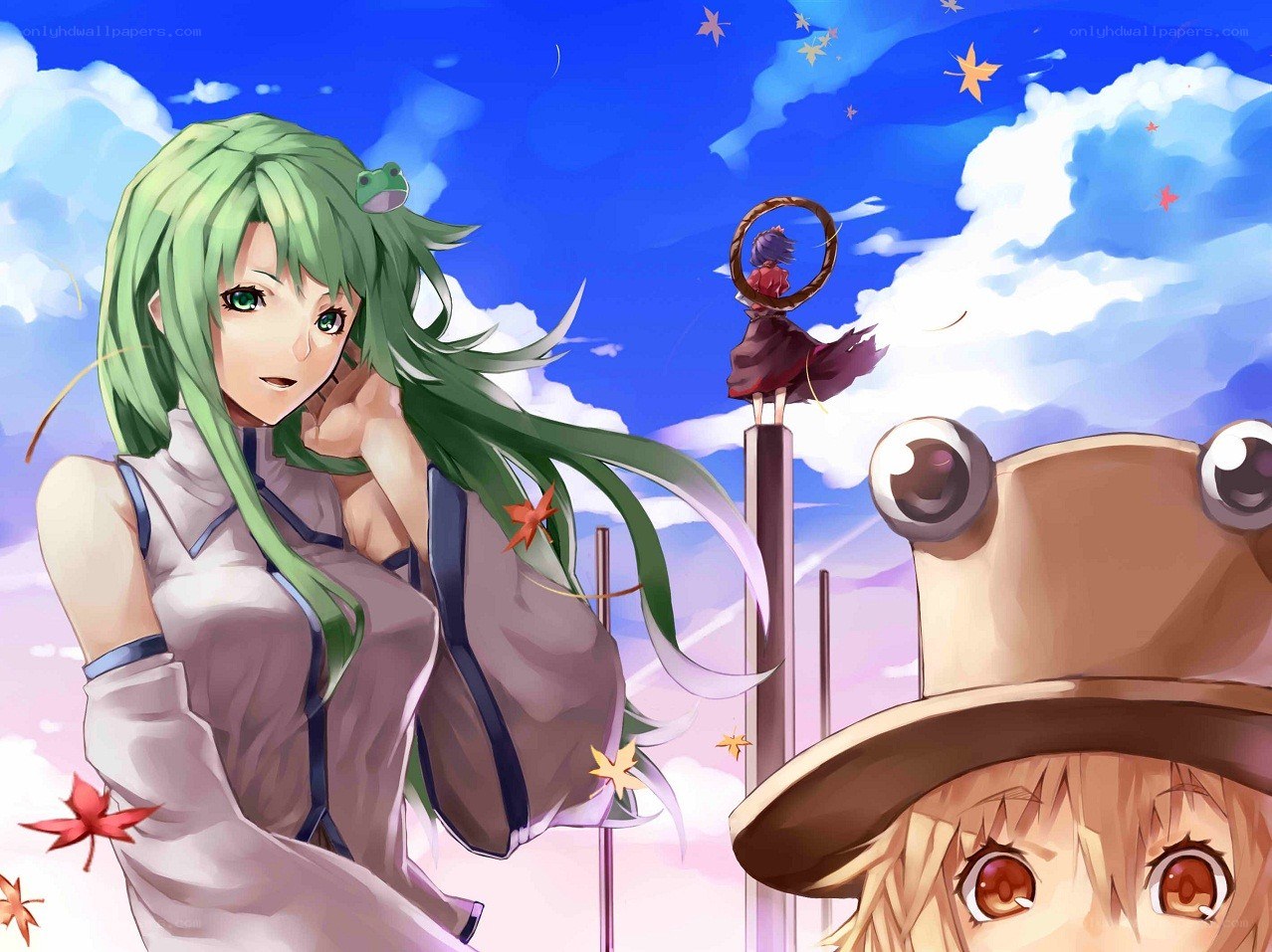 Green-haired girl with frog on head
