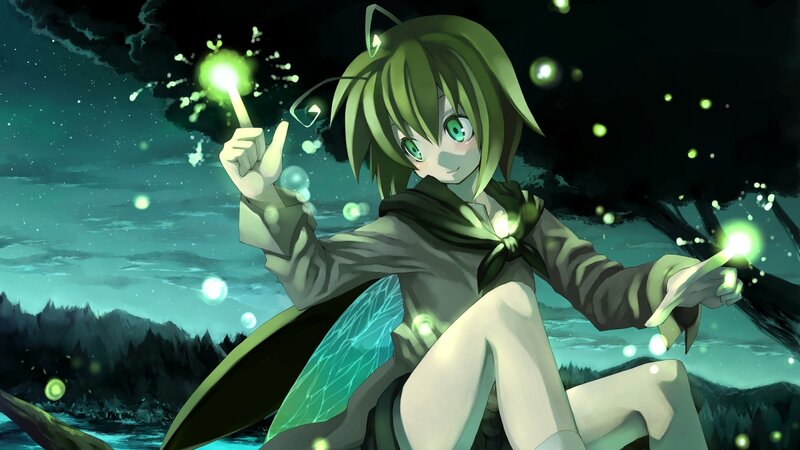 green-haired girl with glowing wand