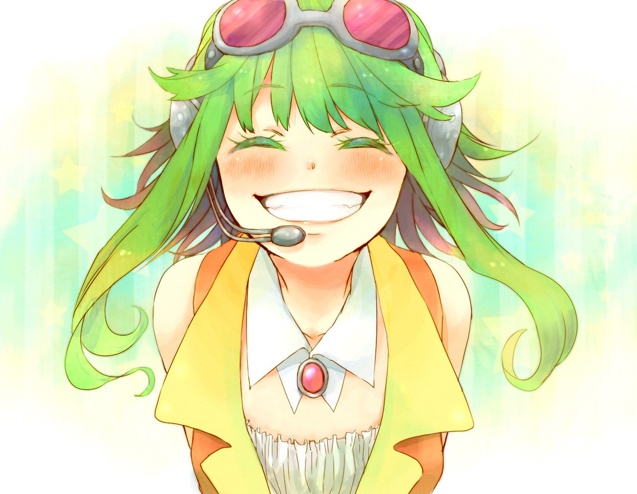 green-haired girl with goggles