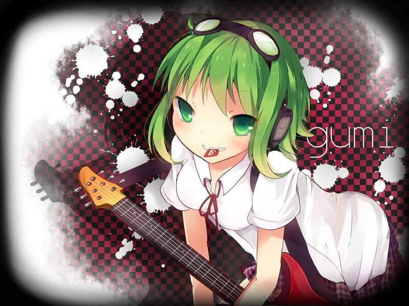 green-haired girl with guitar