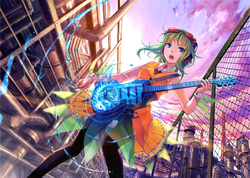 Green-haired Girl with Guitar — Blue, Dramatic