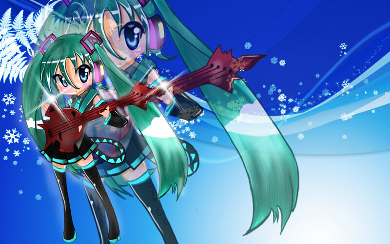 Green-haired Girl with Guitar — Blue, Energetic