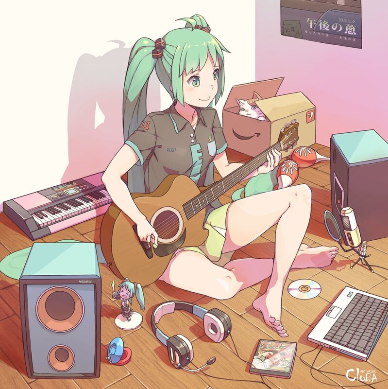 Green-haired Girl with Guitar — Green, Calm