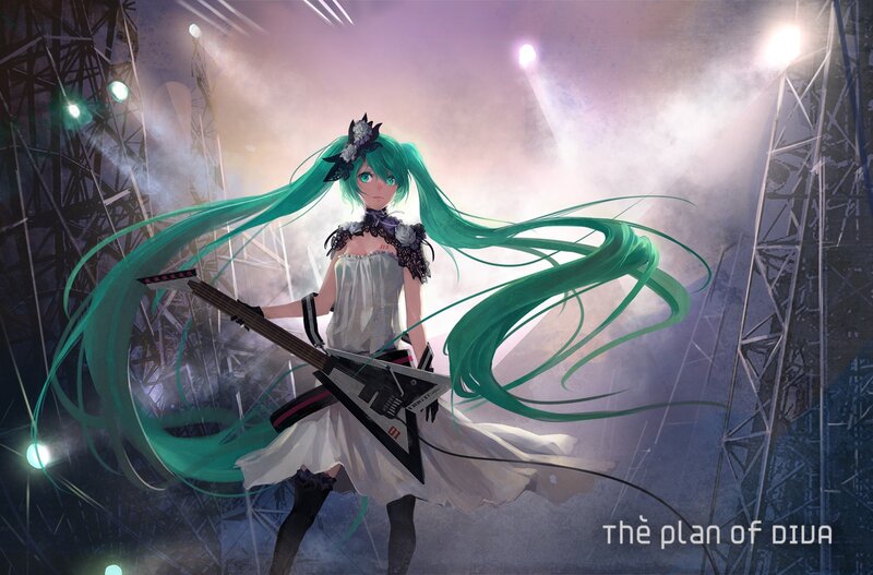 Green-haired Girl with Guitar — Green, Dramatic, Night