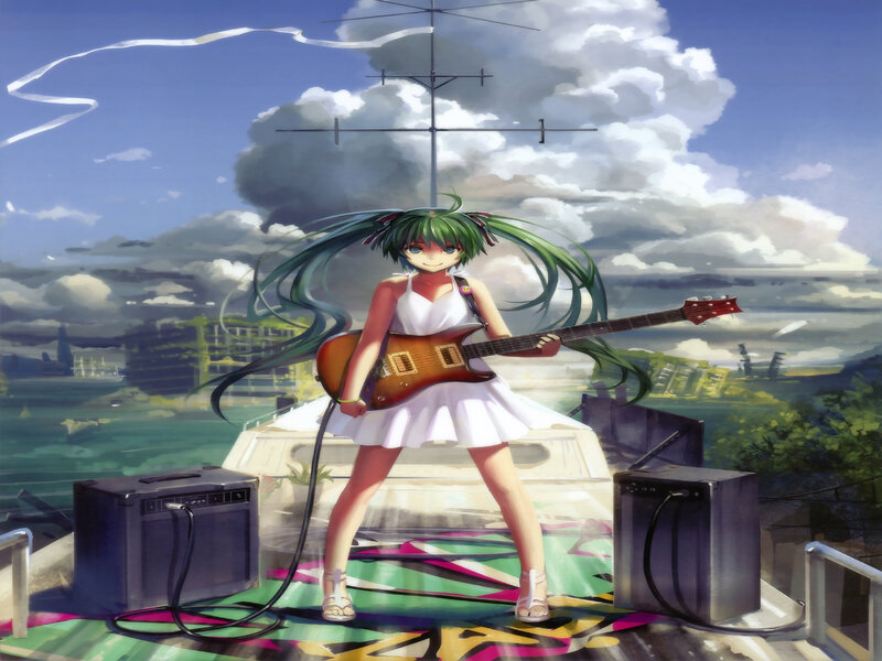 Green-haired Girl with Guitar — Green, Dramatic