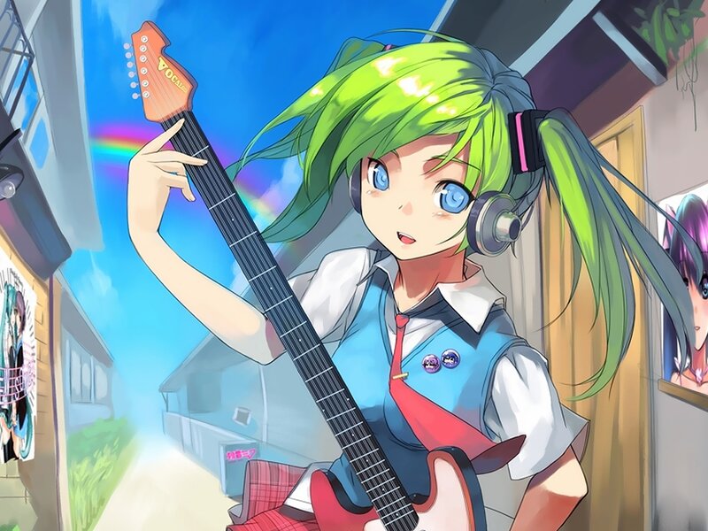 Green-haired Girl with Guitar — Green, Energetic, Afternoon
