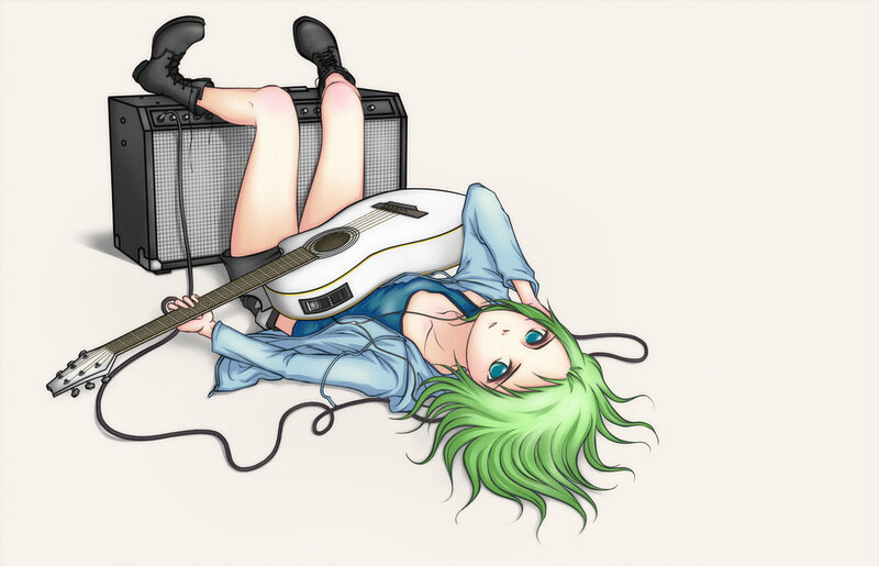 Green-haired Girl with Guitar — Green, Relaxed