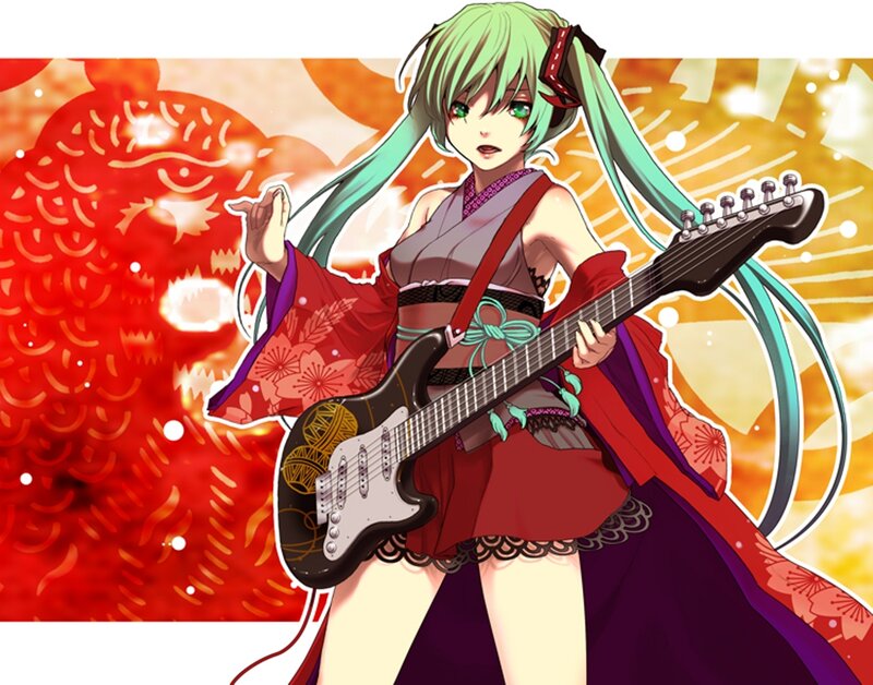 Green-haired Girl with Guitar — Red, Energetic