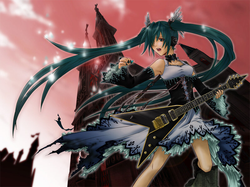Green-haired Girl with Guitar — Red