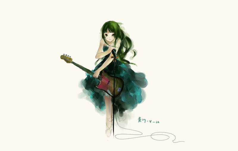 green-haired girl with guitar