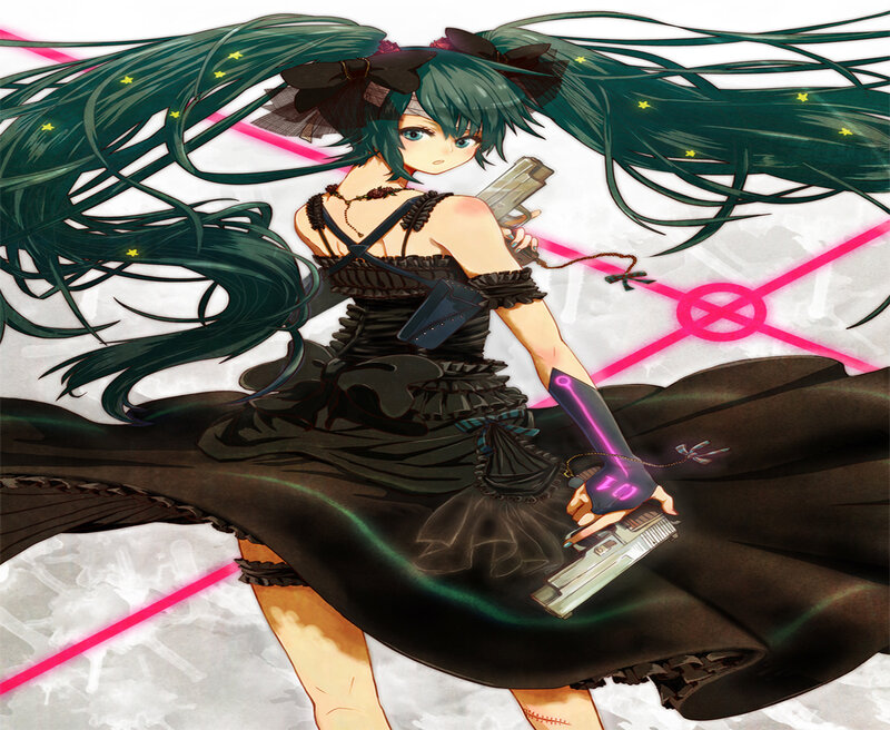 Green-haired Girl with Guns
