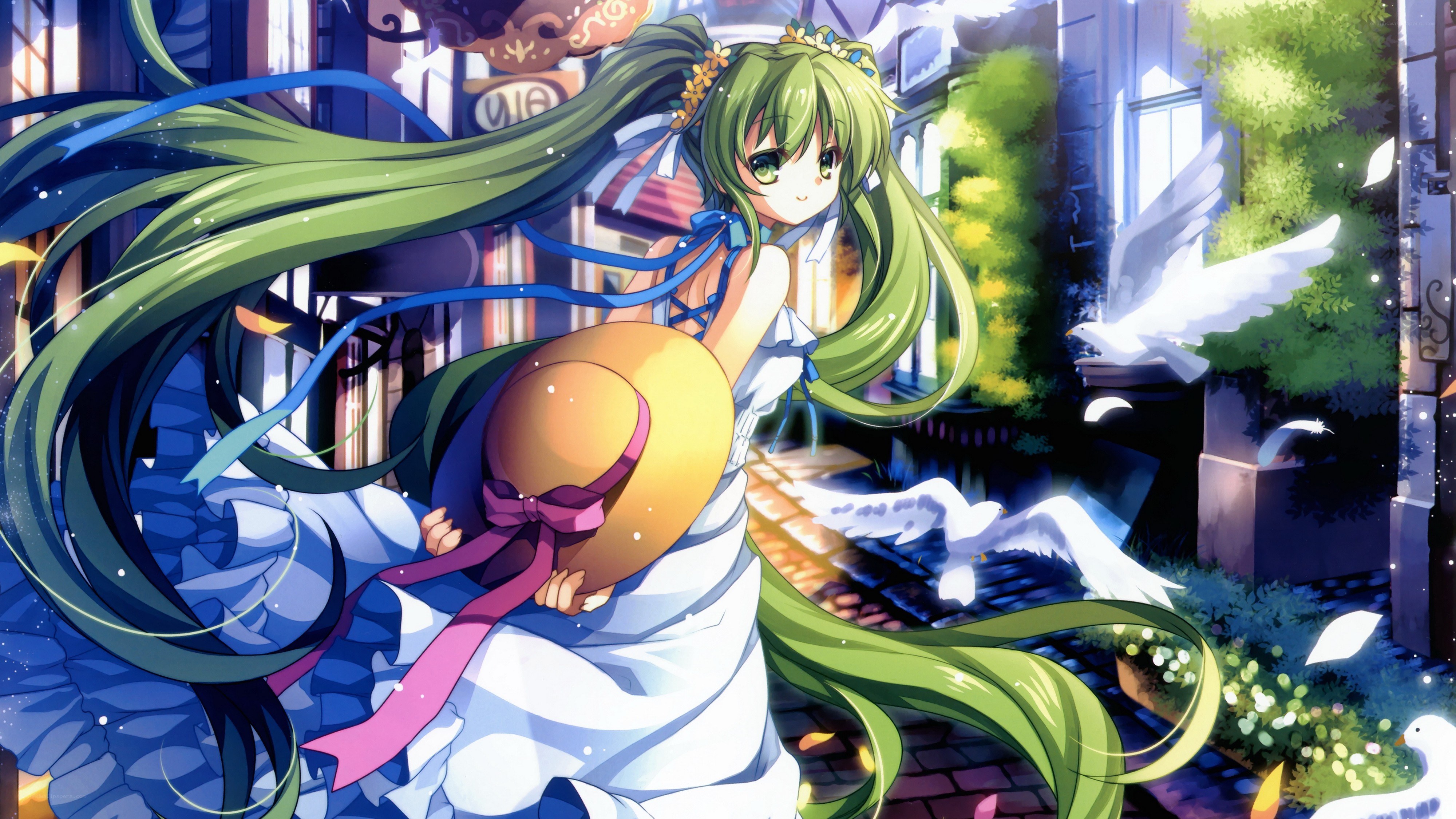 green-haired girl with hat