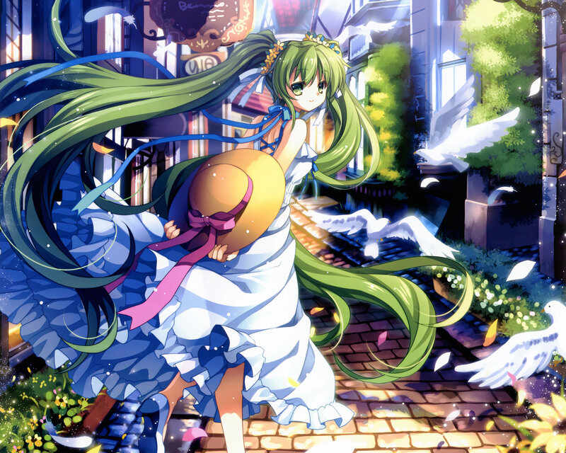 Green-haired Girl with Hat — Green