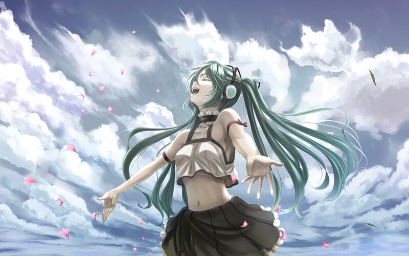 green-haired girl with headphones