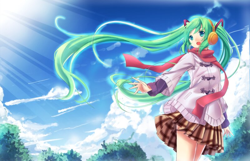 Green-haired Girl with Headphones — Blue, Bright, Cheerful