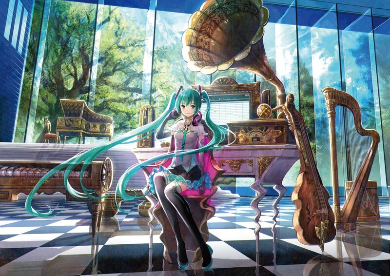 Green-haired Girl with Headphones — Cyan