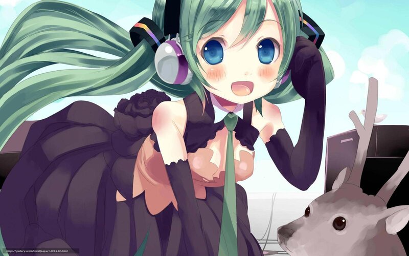 Green-haired Girl with Headphones — Green, Cheerful