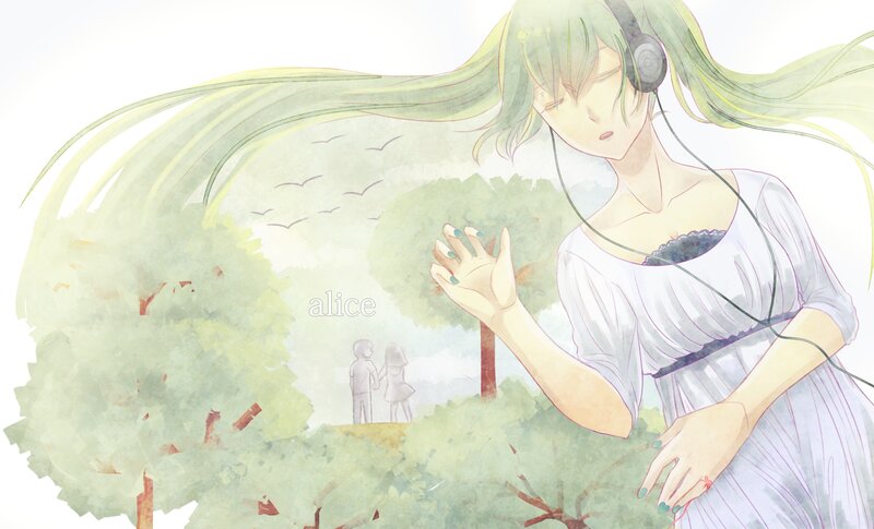 Green-haired Girl with Headphones — Green, Serene