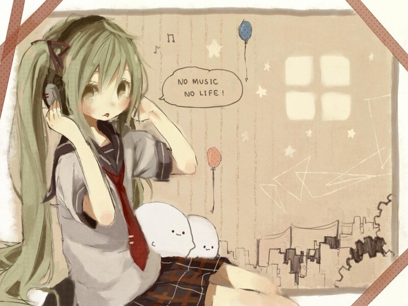 Green-haired Girl with Headphones — Green