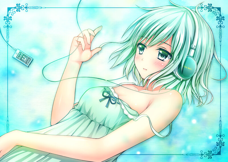 Green-haired Girl with Headphones — Light Blue