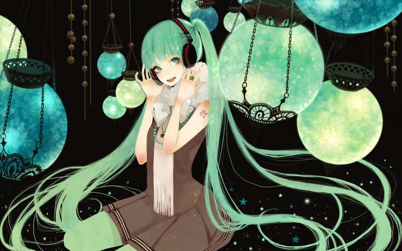 Green-haired Girl with Headphones — Teal, Dreamy