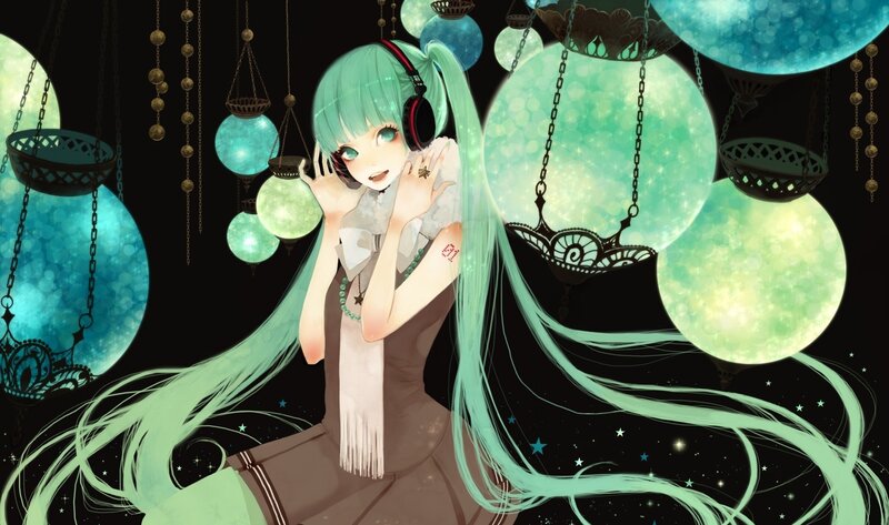 Green-haired Girl with Headphones — Teal