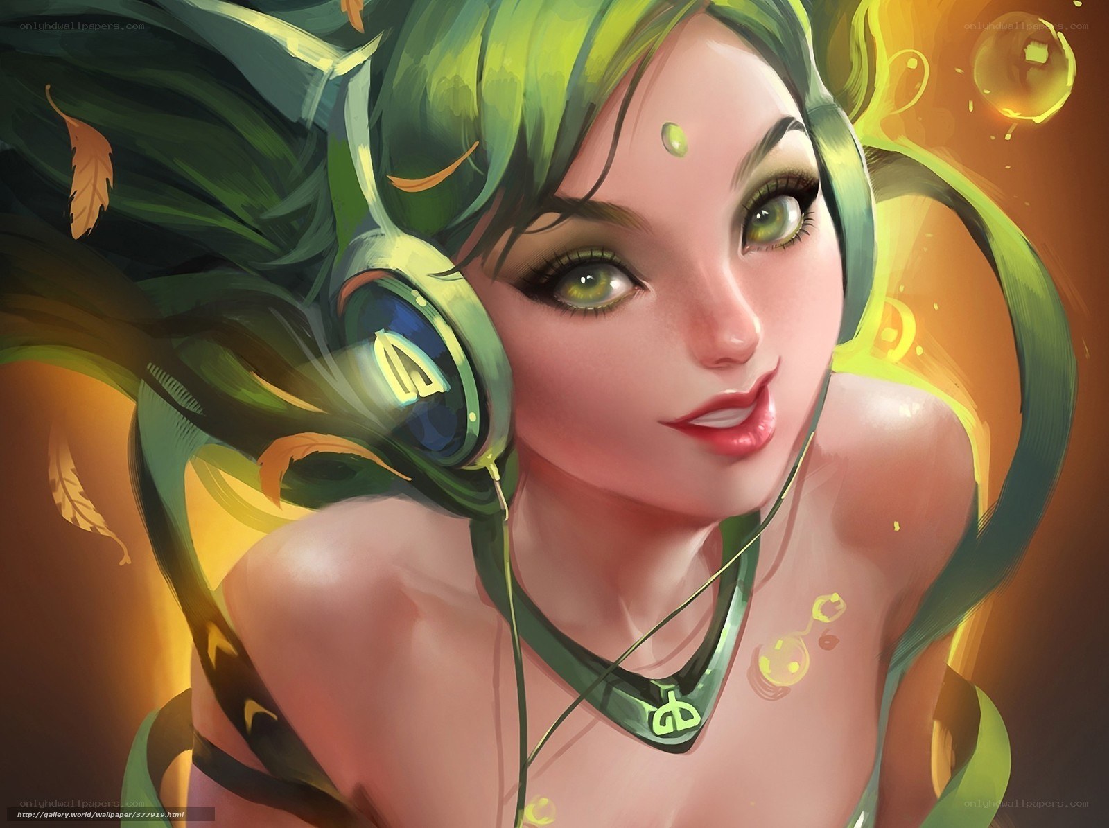 green-haired girl with headphones