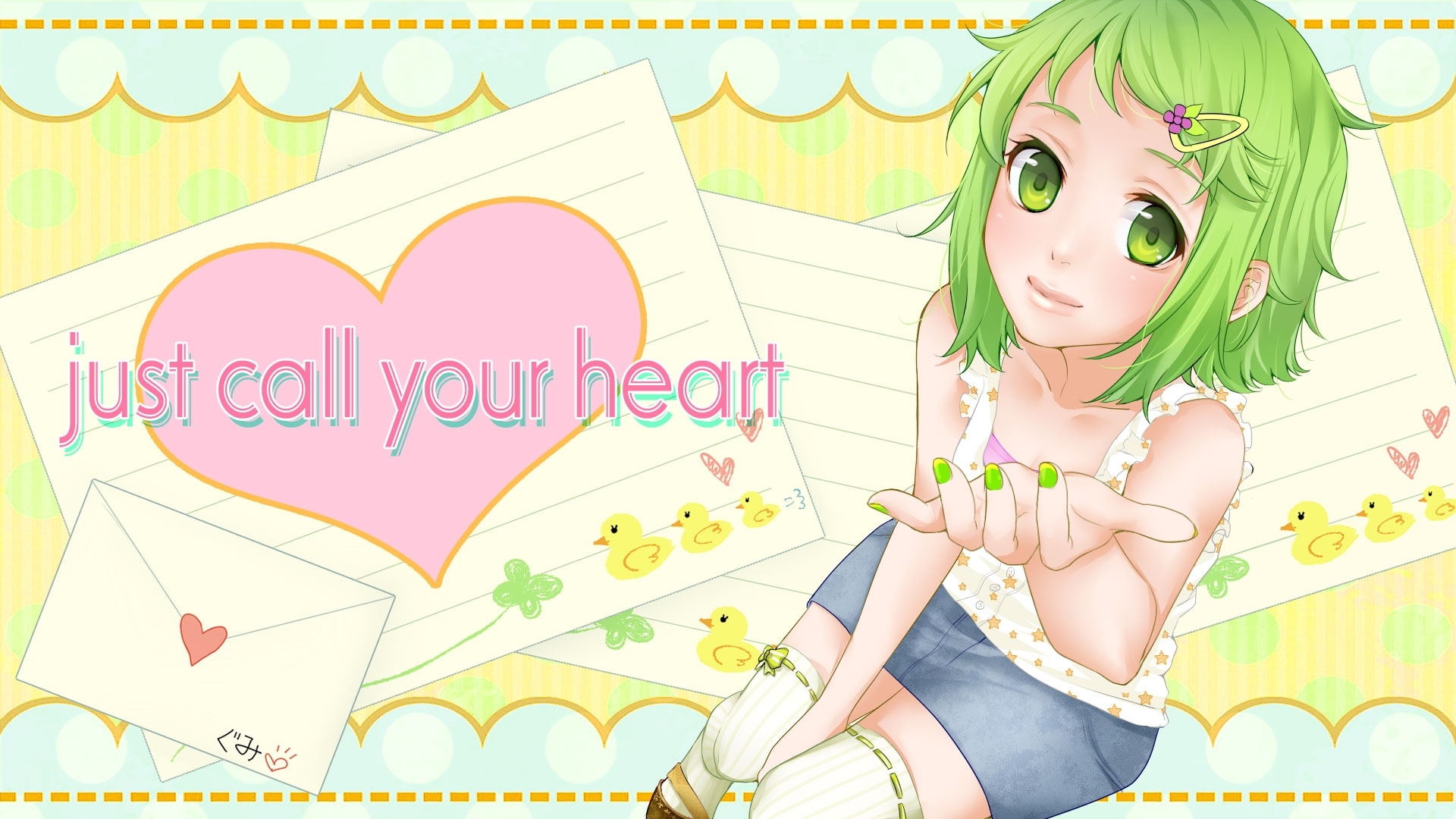 green-haired girl with heart