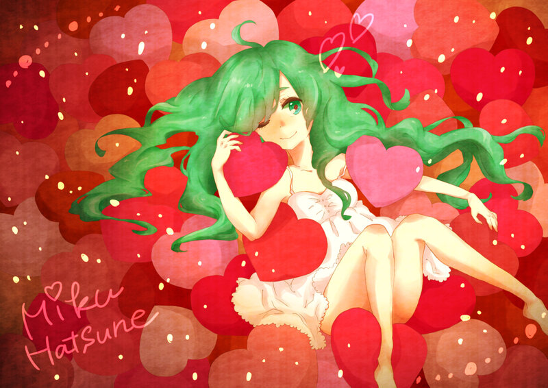 Green-haired Girl with Hearts