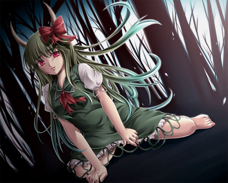 Green-haired Girl with Horns — Green, Dramatic