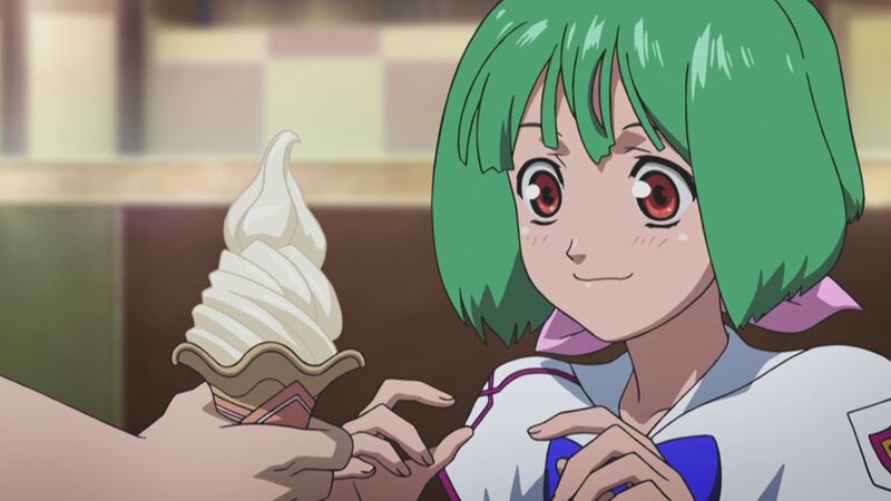 green-haired girl with ice cream