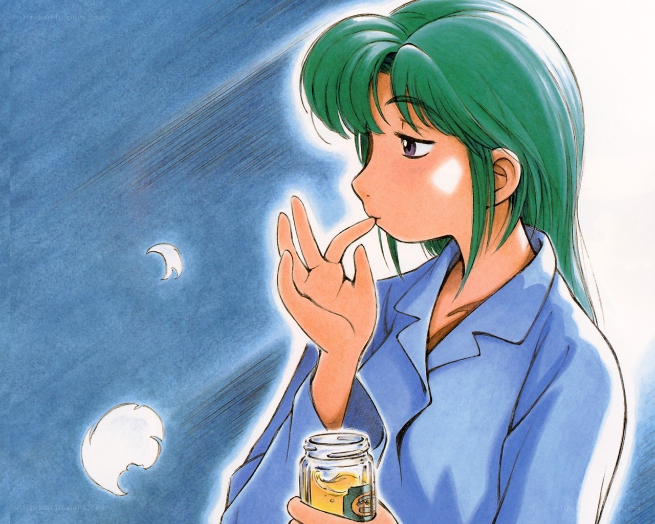 green-haired girl with jar