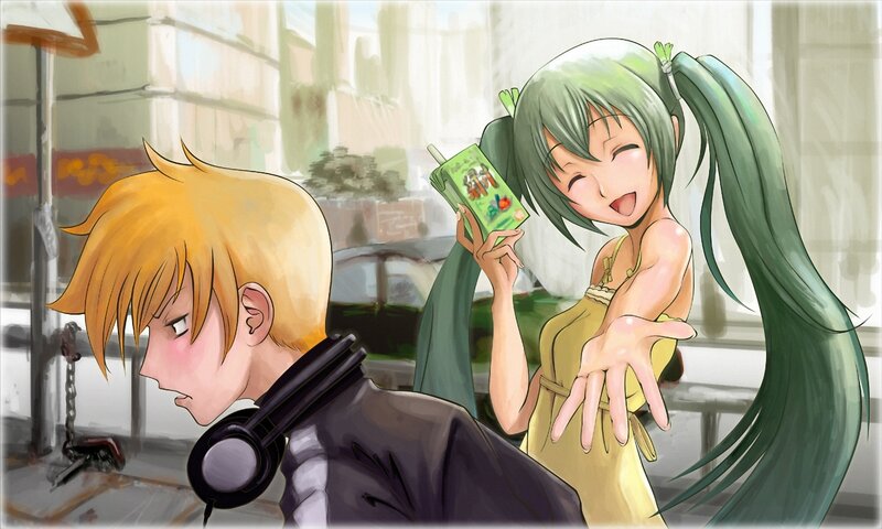 green-haired girl with juice box