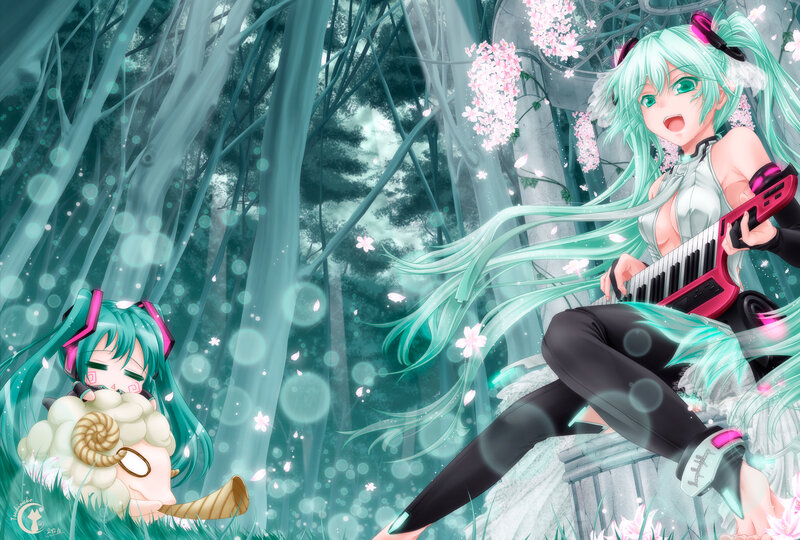 Green-haired Girl with Keyboard