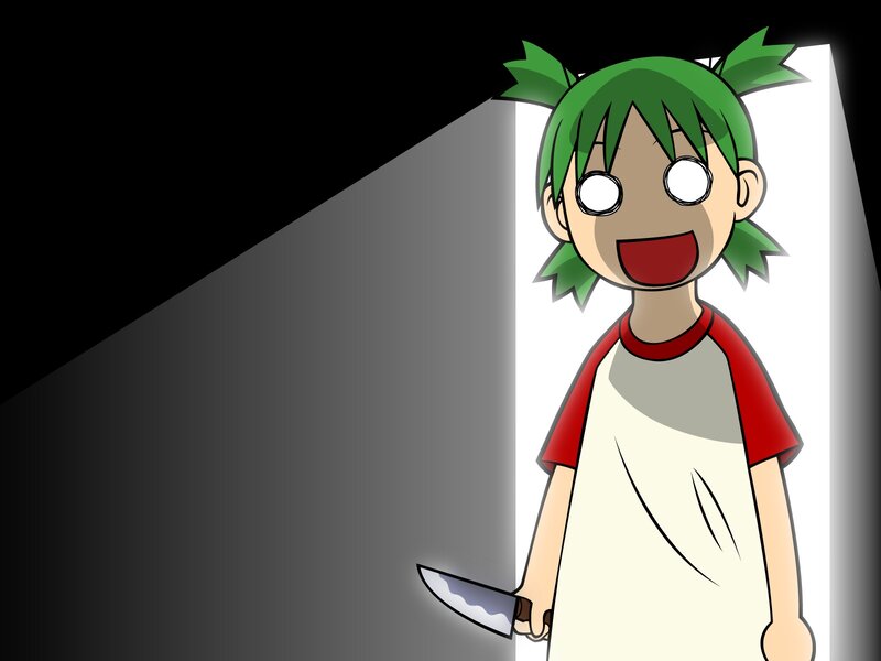 green-haired girl with knife