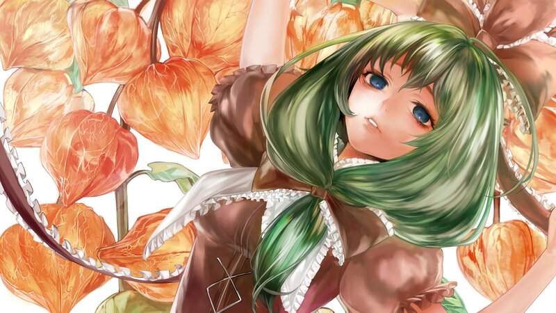 green-haired girl with lanterns
