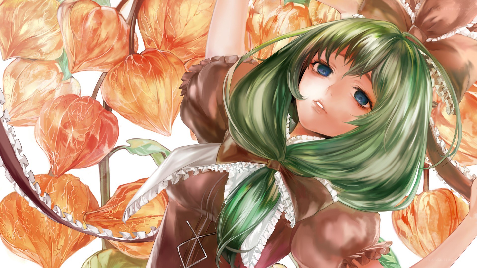 green-haired girl with lanterns