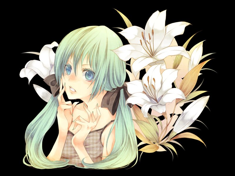 green-haired girl with lilies