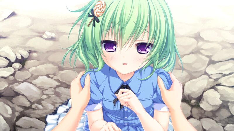 green-haired girl with lollipop