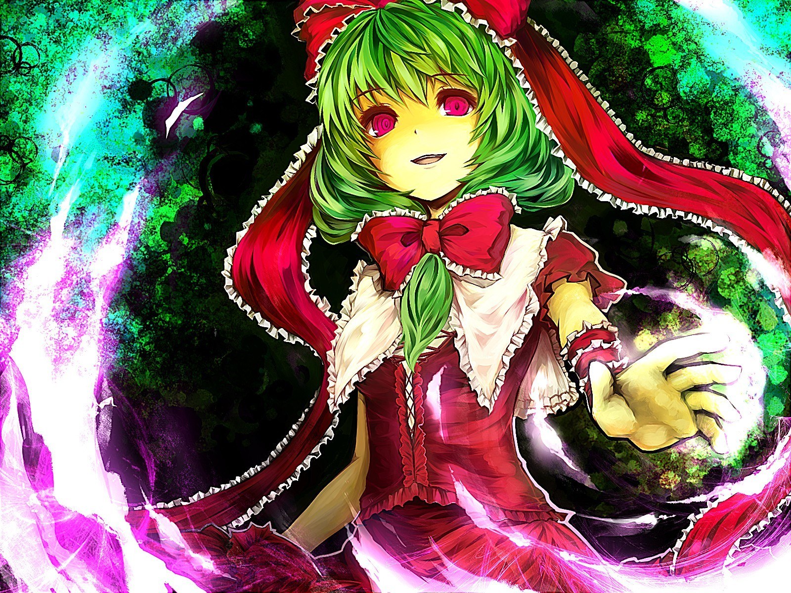 green-haired girl with magic