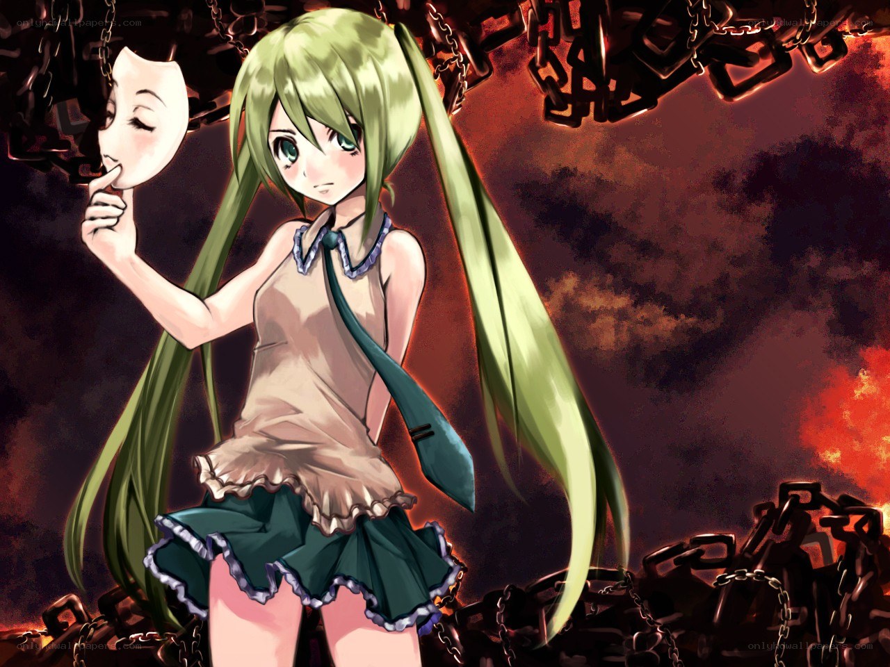 green-haired girl with mask