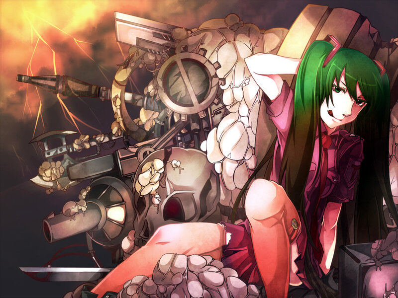 Green-haired Girl with Mecha