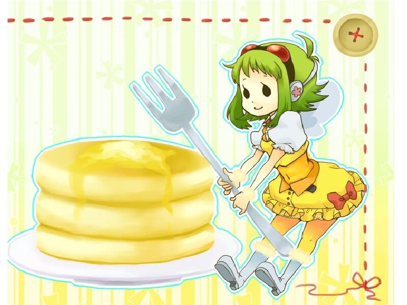 Green-haired Girl with Pancakes